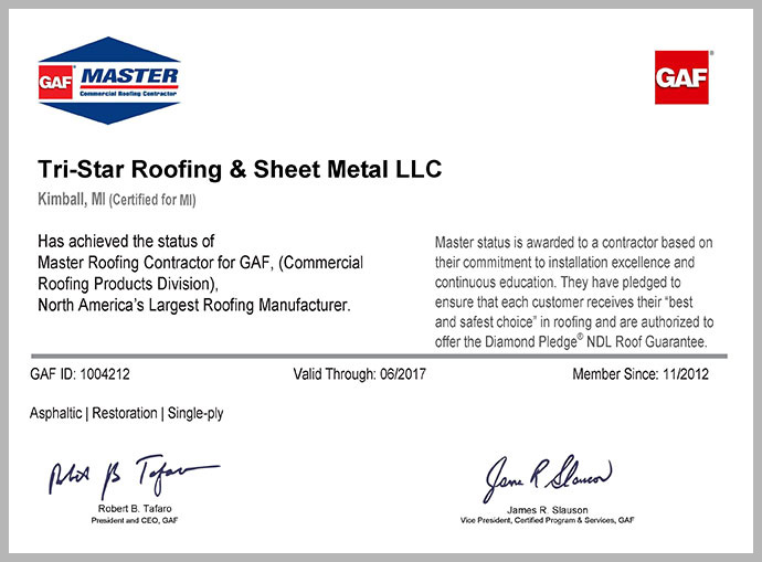 Tri-Star Achieves Master Roofing Contractor status